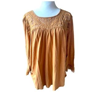Women’s Size XL Long Sleeve Brown Crochet Long Sleeve Top by Hannah H